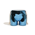 Artistic body-shaped crossbody bag in metallic mirror blue with gold snake chain - Blue