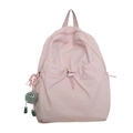 Mochila minimalista de nailon rosa claro para mujer con colgante de peluche de monstruo - Rosa