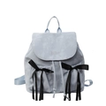 Light blue wash texture backpack with black bow ribbons and Nika embroidery detail - Blue