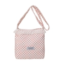 Bolso bandolera rosa de lunares con ribete de encaje blanco y perlas de diseño moderno - Blanco Roto