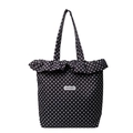 Borsa tote nera alla moda con pois bianchi e un elegante bordo con volant - Nero