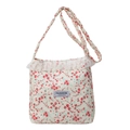 Bolso bandolera de moda en tela floral beige con encaje y detalles de perlas - Pequeño floral