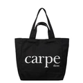 Minimalistische schwarze Canvas-Einkaufstasche mit weißem Carpe-Aufdruck und Henkeln - Schwarz