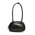 Minimalistische schwarze PU-Leder Achseltasche mit glänzender Faltenstruktur und Trägern - Schwarz