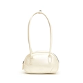 Minimalist cream white PU leather bowling bag with MUBNO logo and double zippers - White