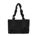 Minimalistische schwarze Canvas-Einkaufstasche mit Rüschengriffen und weißen Kontrastnähten - Einheitsgröße / Schwarz