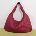 Bolso hobo trenzado estilo francés de cuero sintético en color rojo burdeos - Burdeos (Grande) / Grande 47*32