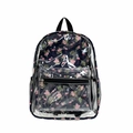 Zaino trasparente in PVC con stampa tropicale di fenicotteri e tasche a rete nere - Taglia unica / Fenicottero