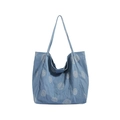 Bolso tote de tela vaquera azul con estampado de cara sonriente y correas finas - Estilo Sonrisa