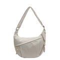 Minimalistische beige corduroy crossbodytas in halvemaanvorm met geweven ritsdetail - Broken Wit