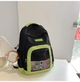 Black canvas backpack with neon green accents and cute toast plush toy charm - Black (With Charm)