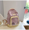 Pink and yellow nylon backpack with transparent mesh pocket and toast keychain - Pink (With Pendant)