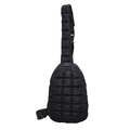 Chic black puffer crossbody bag in quilted nylon fabric with adjustable strap - Black