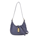 Sac hobo bleu gris chic avec motif crocodile et boucle en métal doré élégante - Bleu