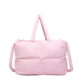 Pink quilted nylon puffer tote bag with padded handles and square stitched pattern - Pink