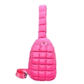 Quilted rose pink nylon crossbody bag with adjustable strap and dual zippers - Rose Red