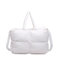 Quilted white nylon tote bag with padded texture and crossbody strap in modern style - White