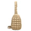 Champagne gold puffer crossbody bag in lightweight nylon with quilted square pattern - Khaki