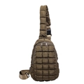 Quilted brown nylon crossbody bag for women with dual zipper closure and adjustable strap - Brown