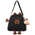 Borsa a tracolla in nylon nero design capibara con ciondolo in peluche morbido - Nero