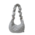 Quilted nylon hobo crossbody bag in light grey with rainbow stitching and scrunchie strap - Silver Gray
