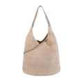Minimalistische beige Strick-Einkaufstasche mit Webstruktur und glattem Schultergurt - Gebrochenes Weiß