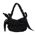 Borsa a mano in raso nero intrecciato con grandi fiocchi laterali e manici in perle - Nero