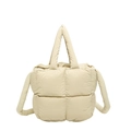 Chic beige quilted puffer fabric tote bag with elegant crossbody straps for women - Khaki