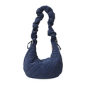 Quilted dark blue nylon crossbody bag with colorful stitching and ruched strap - Dark Blue