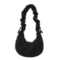 Quilted black hobo bag with nylon fabric and ruffled strap for casual style - Black