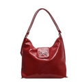 Glänzende rote PU-Leder Schultertasche mit silberner Metallschleife und schlichtem Design - Burgunderrot