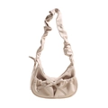 Bolso bandolera minimalista de cuero PU plisado beige con decoración de lazo mariposa - Blanco Roto