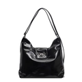 Glänzende schwarze Hobo-Schultertasche aus PU-Leder mit silberner Schleifenschnalle - Schwarz