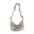 Bolso de media luna en PU plateado metalizado con lazo decorativo y correa con volantes - Plateado