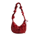 Bolso de hombro de PU rojo brillante con tiras plisadas y detalle de lazo - Rojo