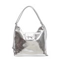 Metallisch silberne PU-Lederhandtasche mit dekorativem Schleifendetail und langen Trägern - Silber