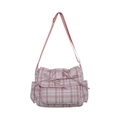 Borsa a tracolla in nylon a quadri rosa da donna con due fiocchi e tracolla regolabile - Rosa