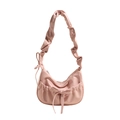 Bolso de hombro en PU rosa con correa de volantes y detalles de lazos decorativos - Rosa