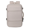 Detailansicht wasserfester beiger Oxford-Rucksack mit Doppelreißverschluss und seitlichen Schnallen - Beige