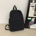Mochila minimalista de lona lavada negra para mujer con gran capacidad y etiqueta tejida - Negro