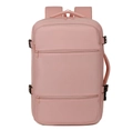Details des rosa wasserfesten Oxford-Rucksacks mit Seitenschnallen und Netz-Tragegriff - Rosa