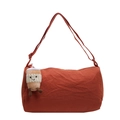 Minimalist caramel cylindrical canvas crossbody bag with cute coffee cup plush charm - Orange (With Pendant)