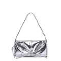 Borsa a mano in pelle PU argento metallizzato con texture stropicciata e fiocco sottile - Argento