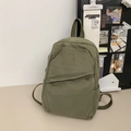 Mochila minimalista de lona verde oliva para mujer con bolsillo frontal y correas fuertes - Verde