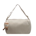 Beige cylindrical crossbody bag in textured fabric with cute plush charm accessory - Rice White (With Charm)