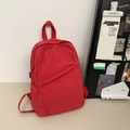 Mochila de lona lavada roja para mujer con gran capacidad y diseño minimalista liso - Rojo