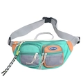 Crossbody nylon bag in mint green and orange with adjustable grey strap and double pockets - Lake Blue
