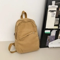 Minimalist khaki washed canvas backpack with front diagonal zipper for students - Brown