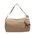 Minimalist khaki canvas crossbody bag with a cute coffee cup plush charm and wide strap - Khaki (With Pendant)