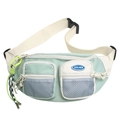 Mint green and beige nylon crossbody bag with mesh pockets and adjustable wide strap - Light Green
